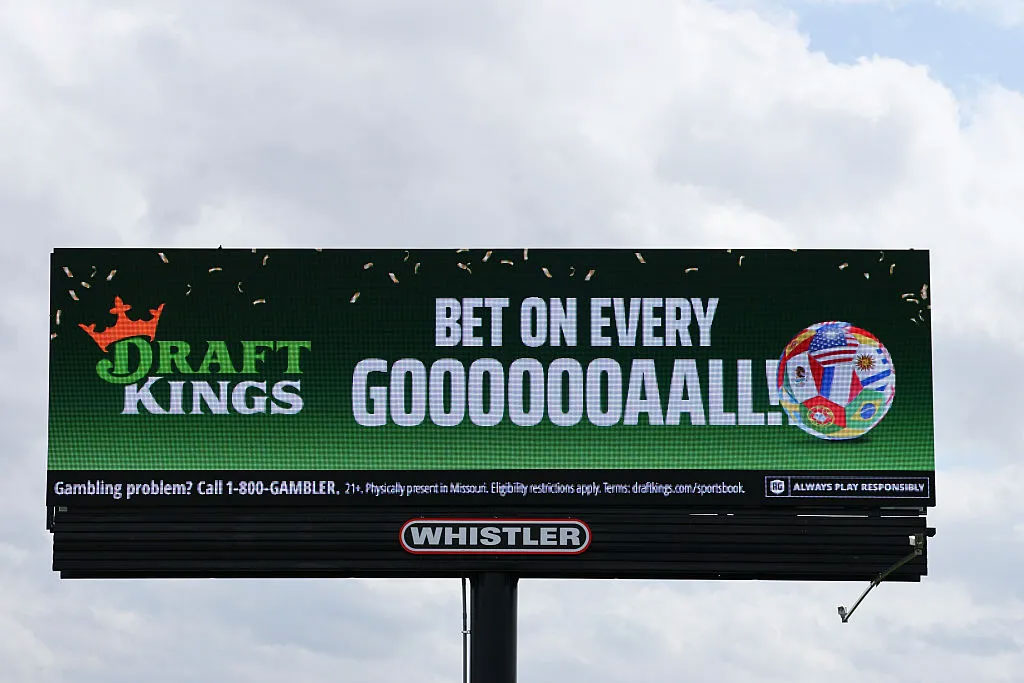 A close-up view of a billboard advertising DraftKings ahead of FIFA World Cup 2026DraftKings pivoted to online betting after regulatory changes in the US (Image credit: Aaron M. Sprecher/Getty Images)
